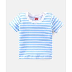 Babyhug Cotton Knit Dungaree with Striped Inner Tee & Teddy Applique - Blue