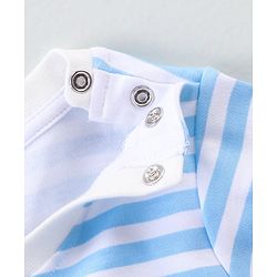 Babyhug Cotton Knit Dungaree with Striped Inner Tee & Teddy Applique - Blue