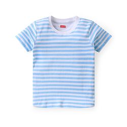 Babyhug Cotton Knit Dungaree with Striped Inner Tee & Teddy Applique - Blue