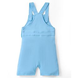 Babyhug Cotton Knit Dungaree with Striped Inner Tee & Teddy Applique - Blue