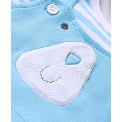 Babyhug Cotton Knit Dungaree with Striped Inner Tee & Teddy Applique - Blue