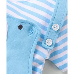 Babyhug Cotton Knit Dungaree with Striped Inner Tee & Teddy Applique - Blue