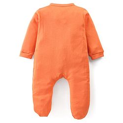 Babyhug Cotton Knit Full Sleeves Footed Sleep Suit Bear Applique - Orange
