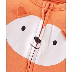 Babyhug Cotton Knit Full Sleeves Footed Sleep Suit Bear Applique - Orange
