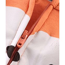 Babyhug Cotton Knit Full Sleeves Footed Sleep Suit Bear Applique - Orange