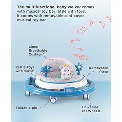 Babyhug Permium Multifunctional 360 Baby Walker with 2 Level Height Adjustment & Musical Play Tray Cum Feeding Tray