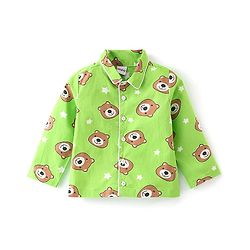 Babyhug Cotton Knit Full Sleeves Night Suit With Teddy Print - Green