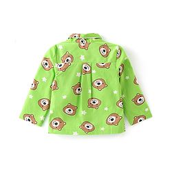 Babyhug Cotton Knit Full Sleeves Night Suit With Teddy Print - Green