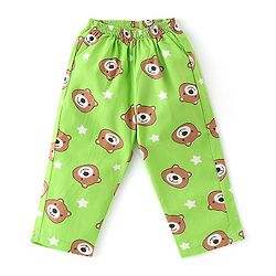 Babyhug Cotton Knit Full Sleeves Night Suit With Teddy Print - Green
