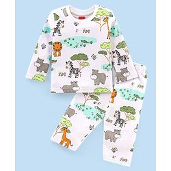 Babyhug Cotton Interlock Knit Full Sleeves Night Suit With Zebrea Print - White