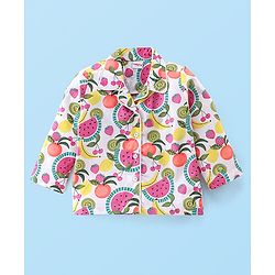Babyhug Woven Full Sleeves Night Suit Fruits Printed - White & Pink