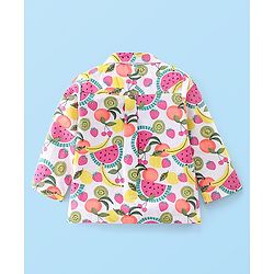 Babyhug Woven Full Sleeves Night Suit Fruits Printed - White & Pink