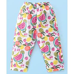 Babyhug Woven Full Sleeves Night Suit Fruits Printed - White & Pink