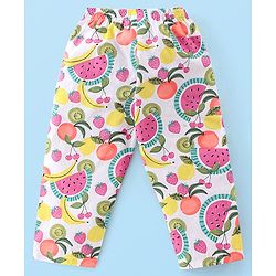 Babyhug Woven Full Sleeves Night Suit Fruits Printed - White & Pink