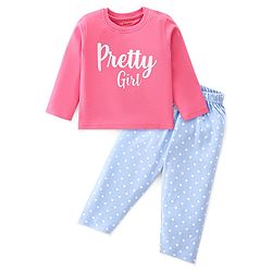 Babyhug Interlock Knit Full Sleeves Night Suit Text Printed - Blue & Pink