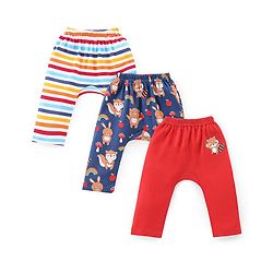 Babyhug Cotton Knit Full Length Bear Print Diaper Pants Pack of 3 - Multicolour