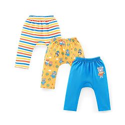 Babyhug Cotton Knit Full Length Penguin Print Diaper Pants Pack of 3 - Multicolour