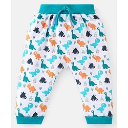 Babyhug Cotton Full Length Dino Printed Diaper Pants Pack of 2 - Blue & White