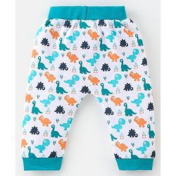 Babyhug Cotton Full Length Dino Printed Diaper Pants Pack of 2 - Blue & White
