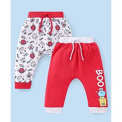 Babyhug Cotton Full Length Monster Printed Diaper Pants Pack of 2 - Red & Grey