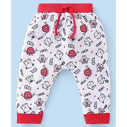Babyhug Cotton Full Length Monster Printed Diaper Pants Pack of 2 - Red & Grey