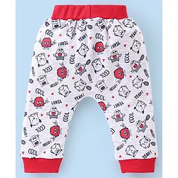 Babyhug Cotton Full Length Monster Printed Diaper Pants Pack of 2 - Red & Grey
