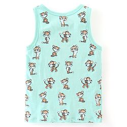 Babyhug 100% Cotton Knit Antibacterial Sleeveless Sando With Striped & Tiger Print Pack of 3 - Green Orange & Blue