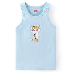 Babyhug 100% Cotton Knit Antibacterial Sleeveless Sando With Striped & Tiger Print Pack of 3 - Green Orange & Blue