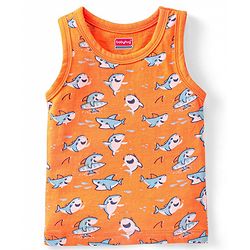 Babyhug 100 % Cotton Antibacterial Sleeveless Striped & Shark Printed Sando Pack of 5 - Blue & Orange