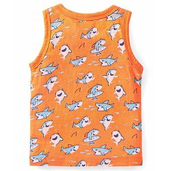 Babyhug 100 % Cotton Antibacterial Sleeveless Striped & Shark Printed Sando Pack of 5 - Blue & Orange