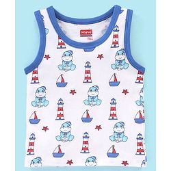 Babyhug 100% Cotton Antibacterial Sando With Dino Print Set Of 3 - White Blue & Red