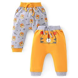 Babyhug Cotton Knit Full Length Tiger Print Diaper Pants Pack of 2 - Yellow & Grey