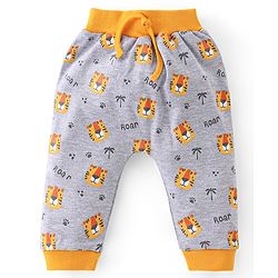 Babyhug Cotton Knit Full Length Tiger Print Diaper Pants Pack of 2 - Yellow & Grey