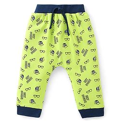 Babyhug Cotton Full Length Diaper Pants Text Print Pack of 2- Blue & Green