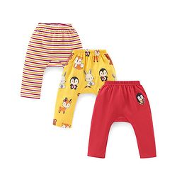Babyhug Cotton Interlock Knit Full Length Diaper Legging Stripes & Bunny Print Pack Of 3 - Multicolor