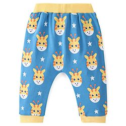 Babyhug Cotton Interlock Knit Full Length Diaper Legging Giraffe Print - Blue
