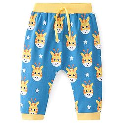 Babyhug Cotton Interlock Knit Full Length Diaper Legging Giraffe Print - Blue