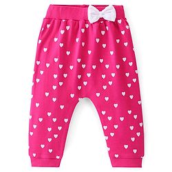 Babyhug Cotton Interlock Knit Full Length Diaper Legging Heart Print - Pink