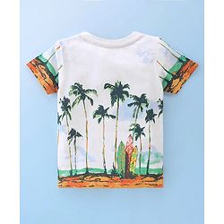 Babyhug 100% Cotton Knit Single Jersey Half Sleeves T-Shirt & Shorts Beach Theme Print - Green & White