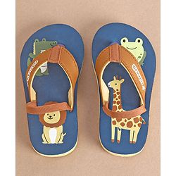 Cute Walk by Babyhug Slip On Flip Flops with Animal Print- Blue