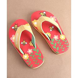 Cute Walk by Babyhug Slip On Flip Flops with Floral Print- Red