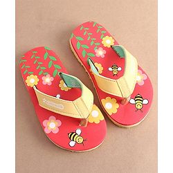Cute Walk by Babyhug Slip On Flip Flops with Floral Print- Red