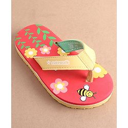 Cute Walk by Babyhug Slip On Flip Flops with Floral Print- Red