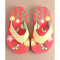 Cute Walk by Babyhug Slip On Flip Flops with Floral Print- Red