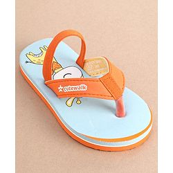 Cute Walk by Babyhug Slip On Flip Flops with Giraffe Print- Orange