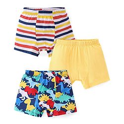 Babyhug 100% Cotton Knit Dino & Stripe Print Trunks Pack of 3- Multicolour