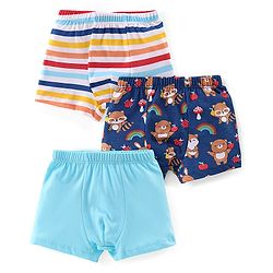 Babyhug 100% Cotton Knit Teddy & Stripe Print Trunks Pack of 3- Multicolour