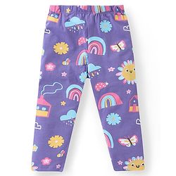 Babyhug Cotton Lycra Full Length Leggings With Stretch Floral & Rainbow Print Pack of 3 - Multicolor