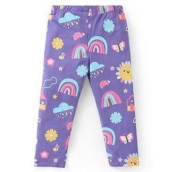 Babyhug Cotton Lycra Full Length Leggings With Stretch Floral & Rainbow Print Pack of 3 - Multicolor
