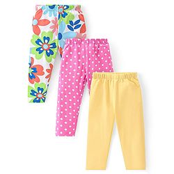 Babyhug Cotton Lycra Knit Full Length Leggings With Strech Floral Print Pack of 3 - Multicolor